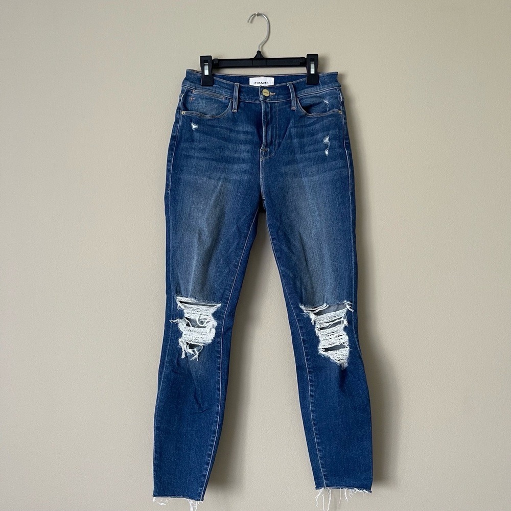 Frame Jeans Womens 26‎ Medium Wash Distressed Frayed Hem MidRise 5Pocket Style